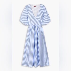STAUD
Women's Blue Jodie Striped Cotton-poplin Midi Wrap Dress Size S